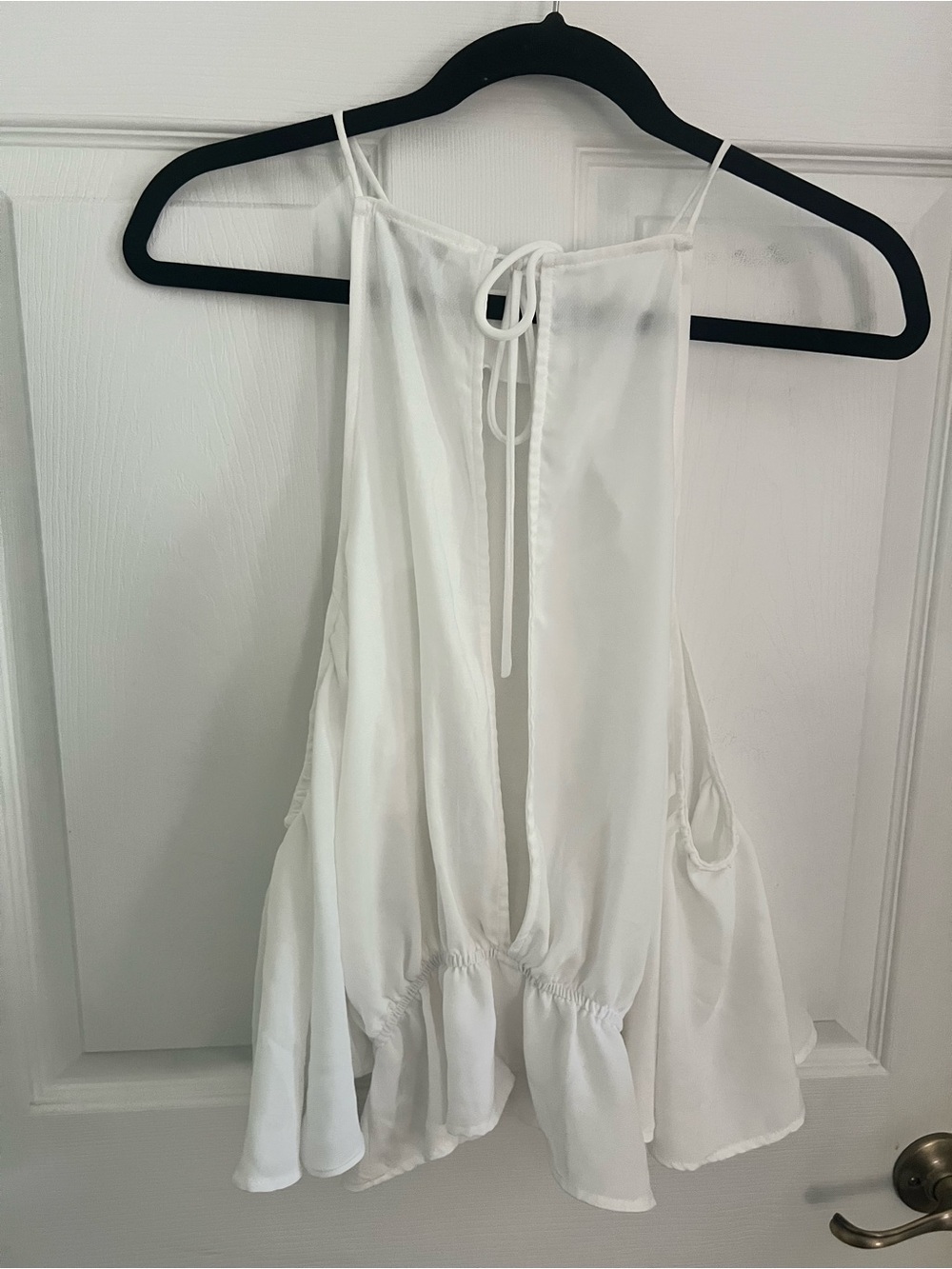 Fashion Nova White Cold Shoulder Tie-Back Ruffle Blouse Top - Picture 1 of 3